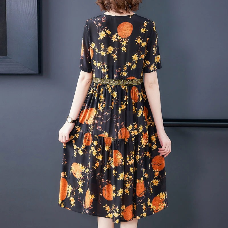 Шелковое платье в стиле ретро для мам летнее пляжное с короткими рукавами и