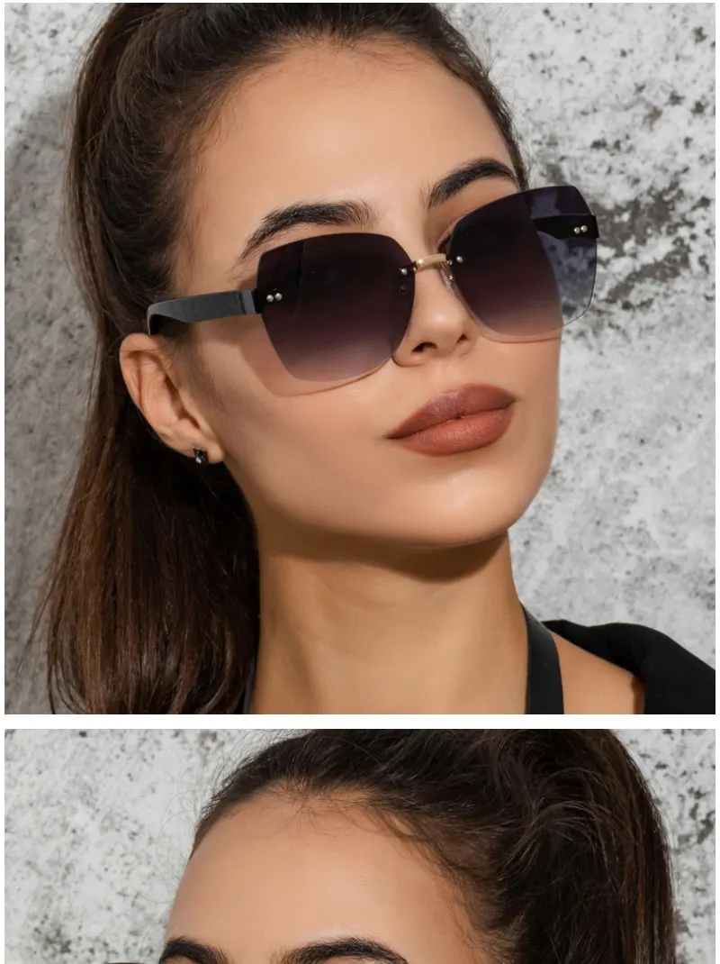 black cat eye sunglasses SIMPRECT Gradient Rimless Sunglasses Women 2022 Luxury Brand Designer Fashion Big Square Sun Glasses Vintage Shades For Women sunglasses for women