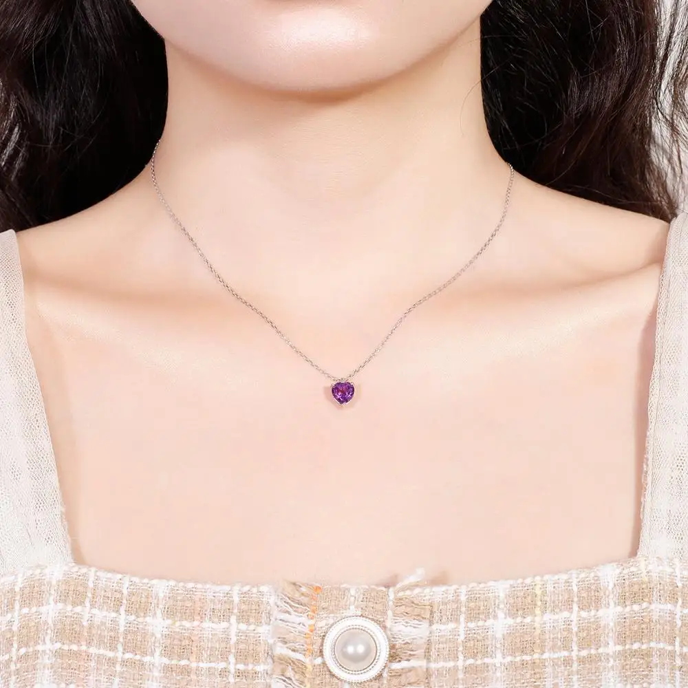 GEM'S BALLET 1.19 CT Natural Amethyst Gemstone 925 Sterling Silver Elegant Heart Pendant Necklace Women Fine Jewelry