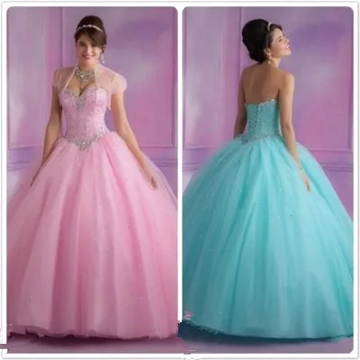 

2019 Cheap Quinceanera Dresses Ball Gown Sweetheart Tulle Turquoise Pink Beaded Crystals With Jacket Sweet 16 Pageant Dresses