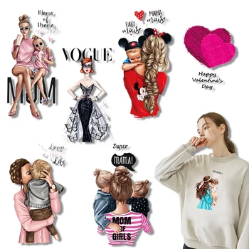 

Hot Mom Patches VOGUE Heat Transfers For Clothes T-Shirt Hoodie Iron-on Transfers Fashion Heart Thermal Stickers Applique Decor