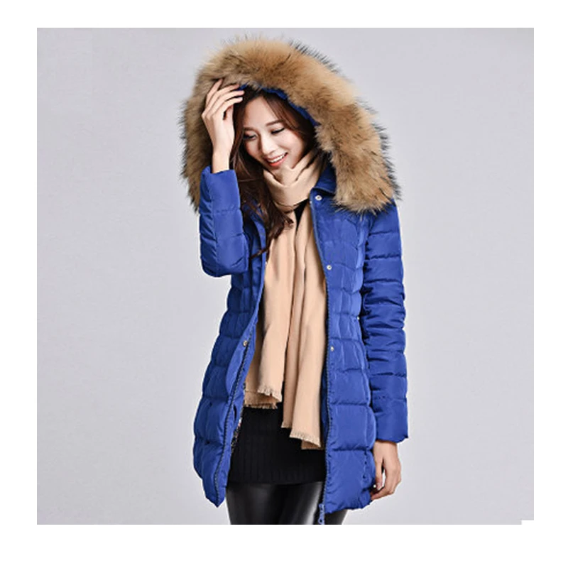 

20% зимние куртки 2020 белый утиный пух капюшон чистый мех енота воротник парки женское толстое длинное пальто размера плюс 4XL HJ475