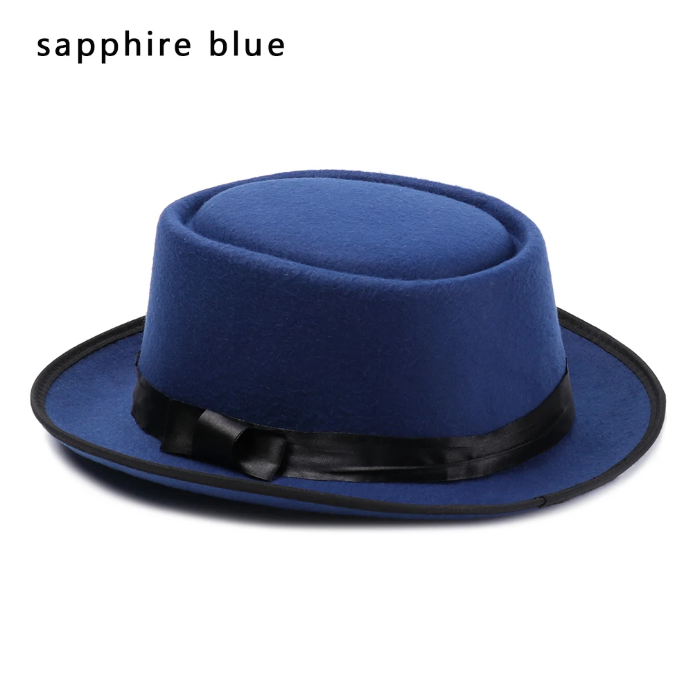 sapphire blue 1 шт., осенне-зимняя винтажная фетровая шляпа, шерстяная джазовая Кепка с широкими полями, ковбойская шляпа, Панама для женщин и мужчин, аксессуары для танцевальной вечеринки - Цвет: sapphire blue
