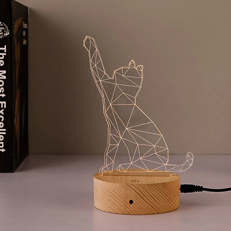 Cat light board 3 Вт сенсорный/пульт дистанционного управления деревянная база для Светодиодный 3D Ночник светильник для помещений USB датчик светильник UV светодиодный светильник для Рождественского украшения - Испускаемый цвет: Cat light board
