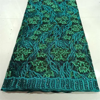 

(5yards / pc) high quality emerald green African French net lace fabric with sequins and beads wonderful embroidery for party