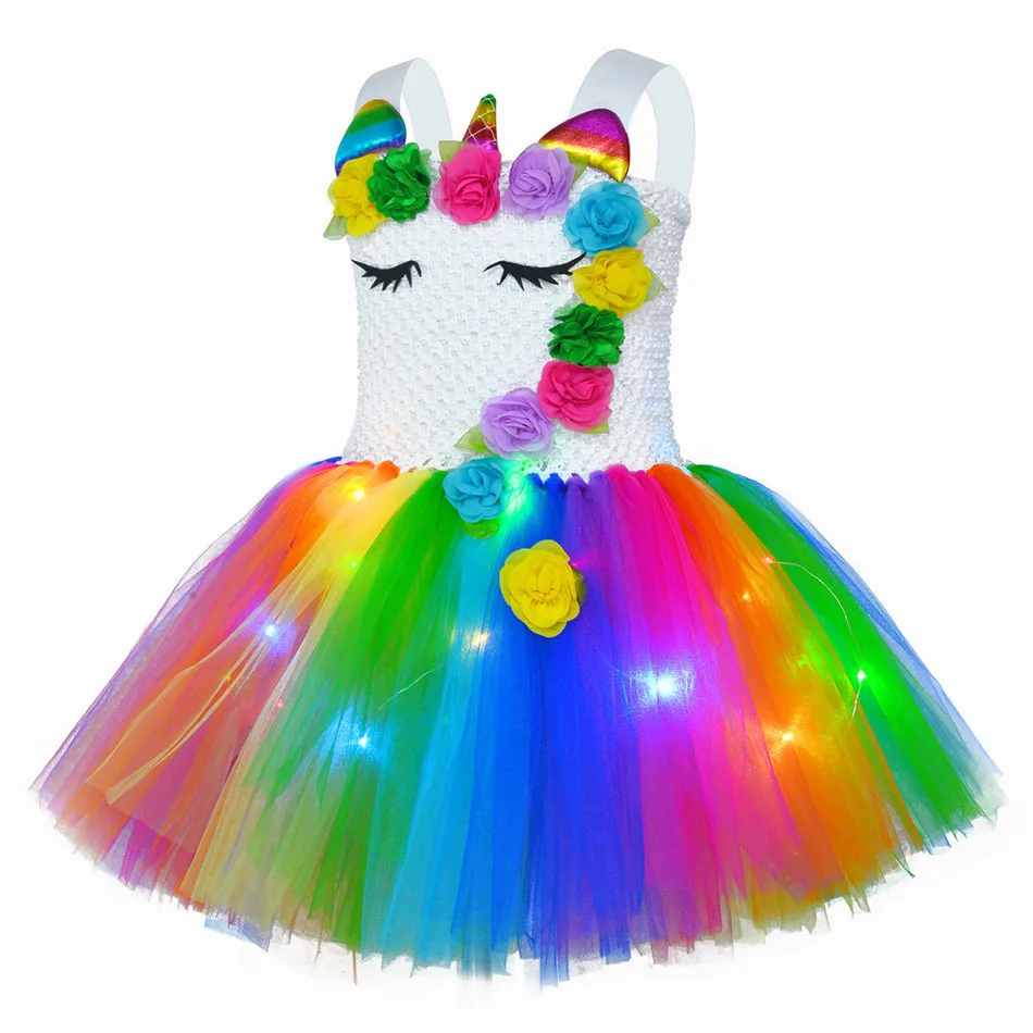 Cute Princess Sling Glowing Unicorn Dresses for Girls Birthday Party Children Performance Evening Tutu Dress Halloween Cosplay baby boy dress