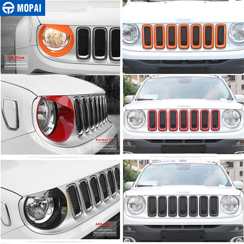 

MOPAI Car Grille Cover Stickers for Jeep Renegade 2016-208Car Front Head Light Lamp Decoration Cover for Jeep Renegade 2016-2018