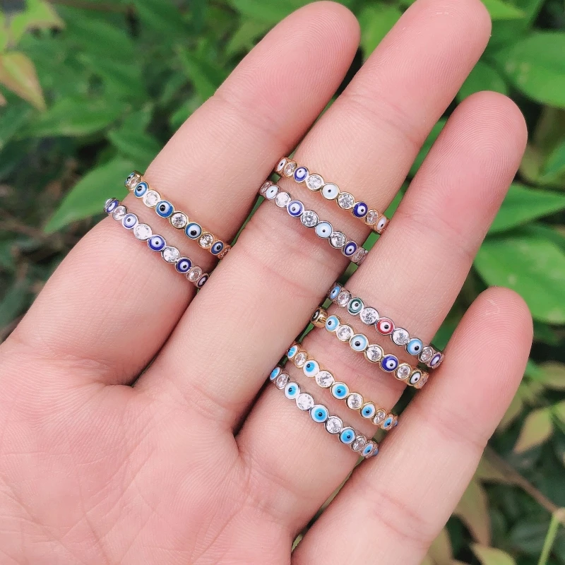 Lucky Eye Blue Turkish Evil Eye Open Ring Copper Gold Color Finger Rings Adjustable for Women Girls Men Fashion Jewelry