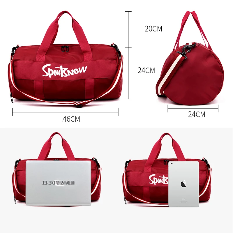Сумка для фитнеса, женская спортивная сумка, мужская сумка для занятий влажной и сухой разделением, Большая вместительная переносная красная Дорожная сумка на короткие расстояния