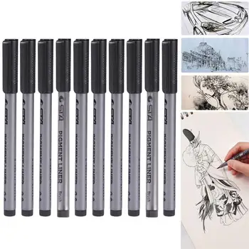 

9pcs Water Based Brush Markers Different Size Pigment Liner Triangular Fineliner Pens for Art Supplies Stationery