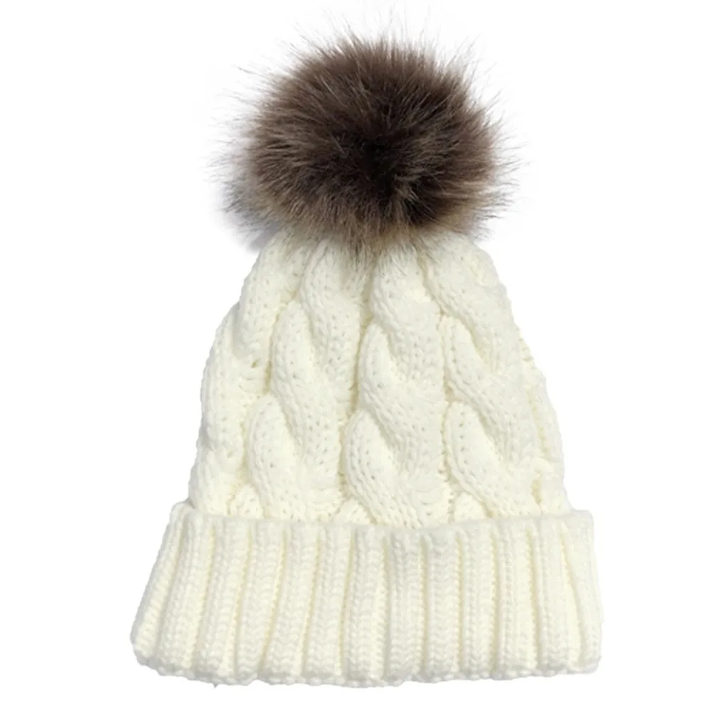 New Simple Winter Hat Wool Fur Beanie Outdoor Plush Ball HatsKnit Beret Beanie Cap Winter Skullies Warm Gorros Female Cap