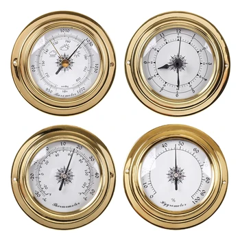 

4pcs/set Thermometer Hygrometer Barometer Watch Clock Copper Shell Zirconium Marine for Weather Station