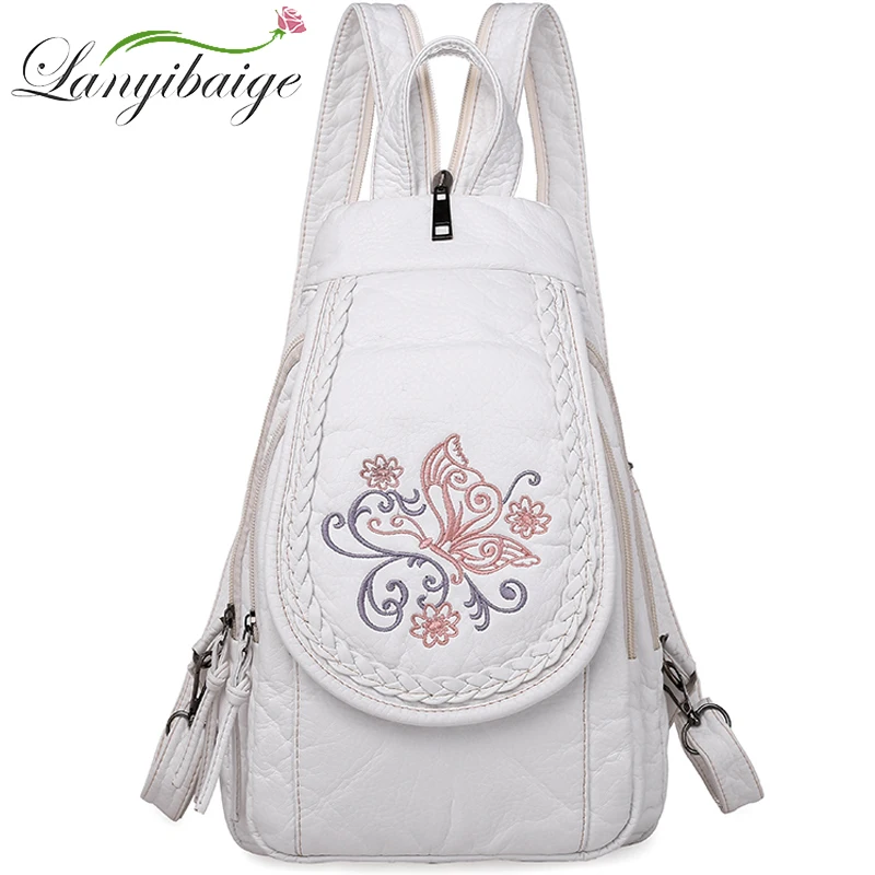 New Fashion Embroidery Women's Backpack Beautiful Butterfly Flower Pattern Leather Ladies Backpack Lightweight And Soft Backpack