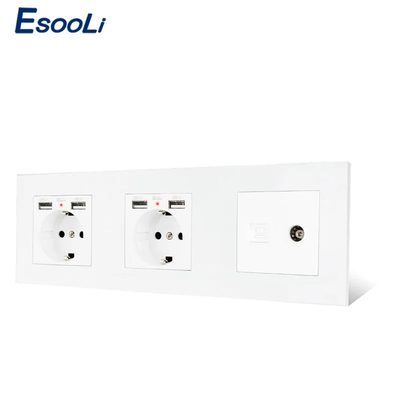 Пластиковая панель ESOOLI электрическая розетка европейского стандарта с 4 USB