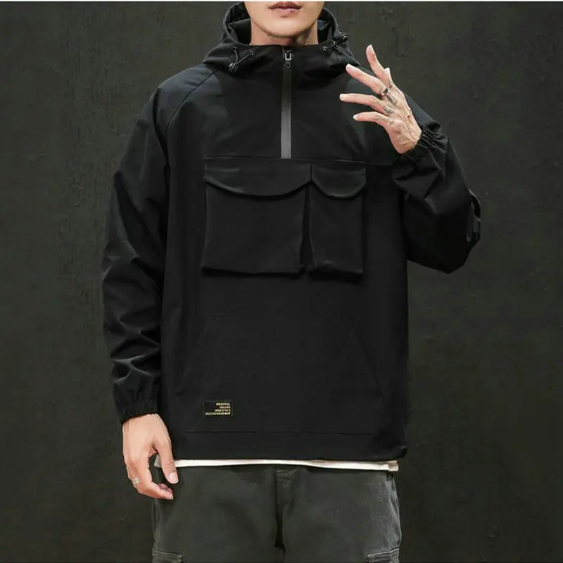 

2019 Autumn Workwear Jacket Men's Hooded Jacket Casual Pockets large size Baseball Uniform loose Hip Hop Streetwear Male Coat