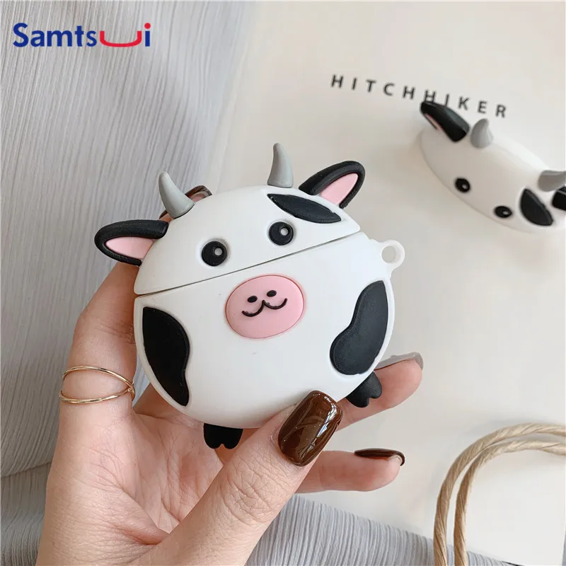 

For Airpods 1 2 Earphone Case Cow Pattern Silicon Wireless Bluetooth Bag With Keychain High Quality Cute Cover Coque