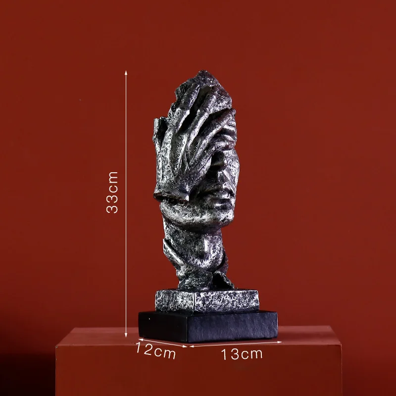 NO SEE Silver VILEAD 13,5 см 30,5 см смоляная маска для лица статуэтки тишина золото абстрактное искусство лицо креативный Офис Кабинет украшения Аксессуары - Цвет: NO SEE Silver