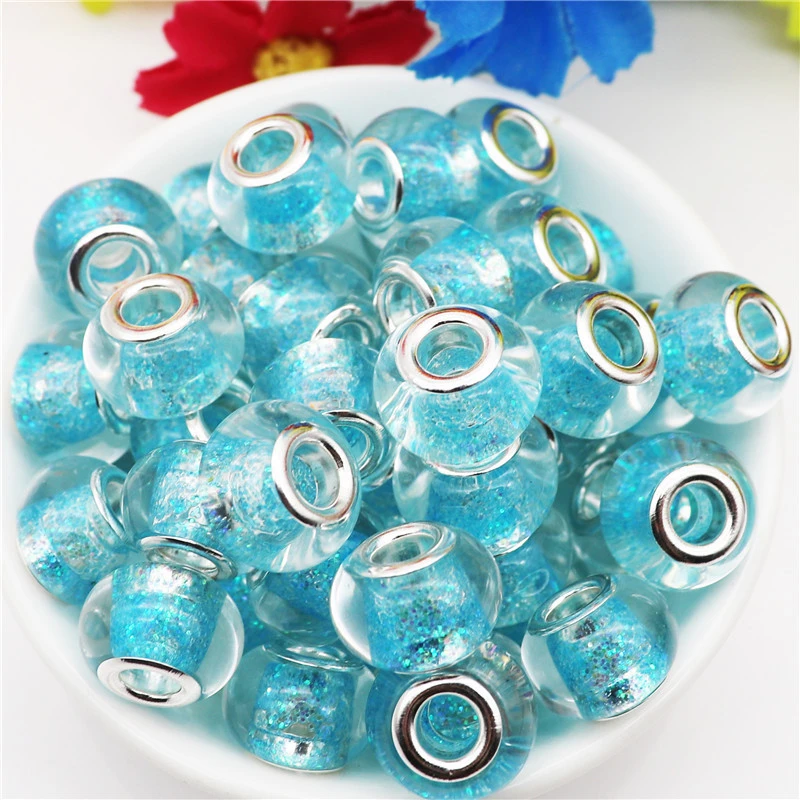 10pcs New Big Hole Round Glitter Glass Beads Charms Bulk Fit Pandora Bracelet Bangle Chain Necklace For Diy Jewelry Making - Beads AliExpress