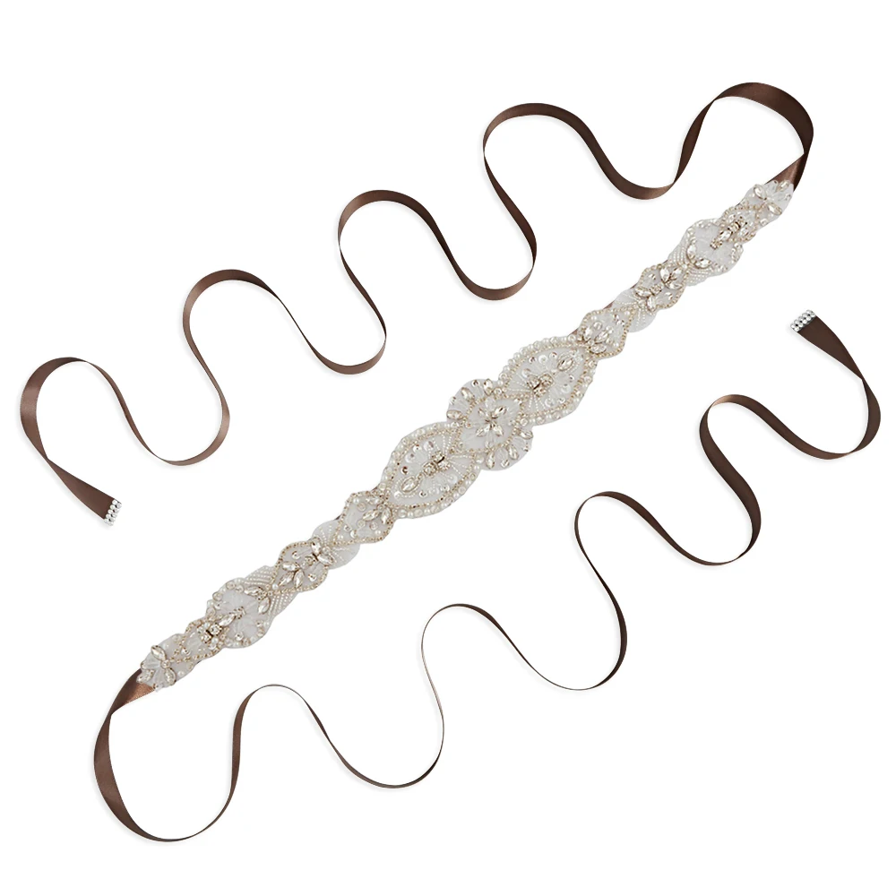 brown TRiXY S234 кристаллы свадебный пояс Лента Свадебная со стразами элегантный жемчуг бисером свадебный пояс, лента аксессуары для свадебных платьев - Цвет: brown