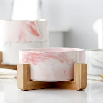 

Ceramics Pet Dog Bowls Feeders with Wooden Rack 850ml Lovely Puppy Cat Food Water Drinking Dishes Food Feeder Bowl Container