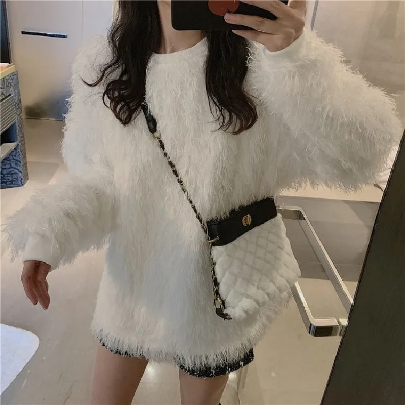 

Autumn sweater women kawaii tassels thick warm Korean loose lazy lamb wool Furry sweatshirts winter clothes women