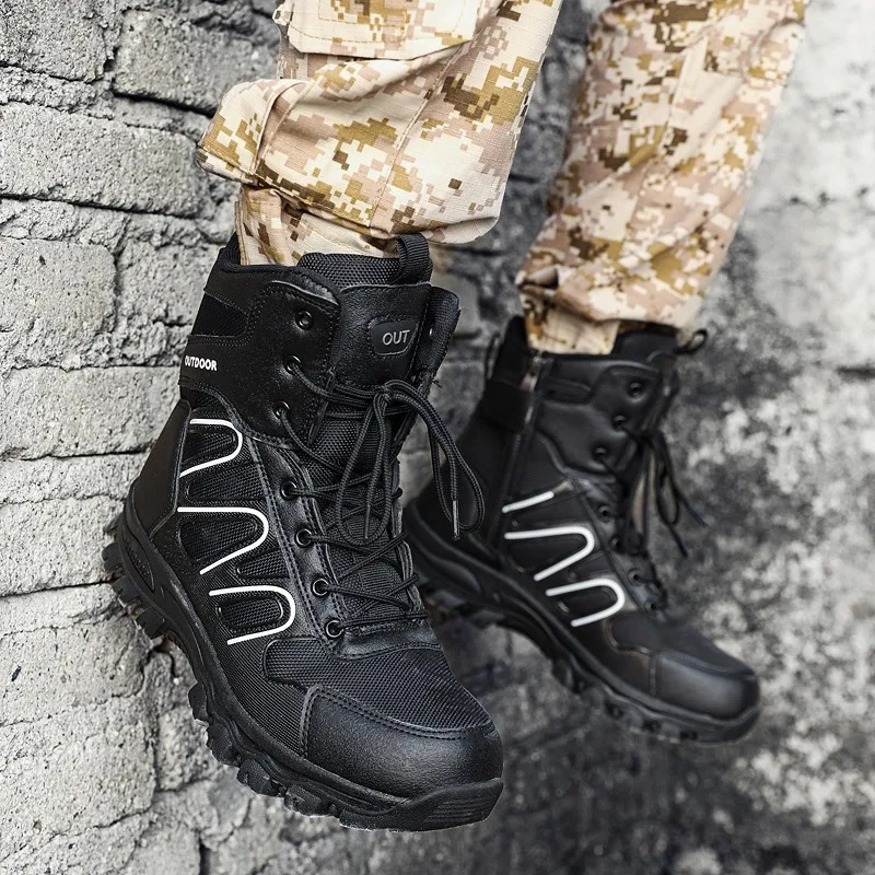 SMS Army Combat Boots Military Boots Men Hiking Shoes Breathable Tactical Combat Desert Training  Anti-Slip Trekking Shoes