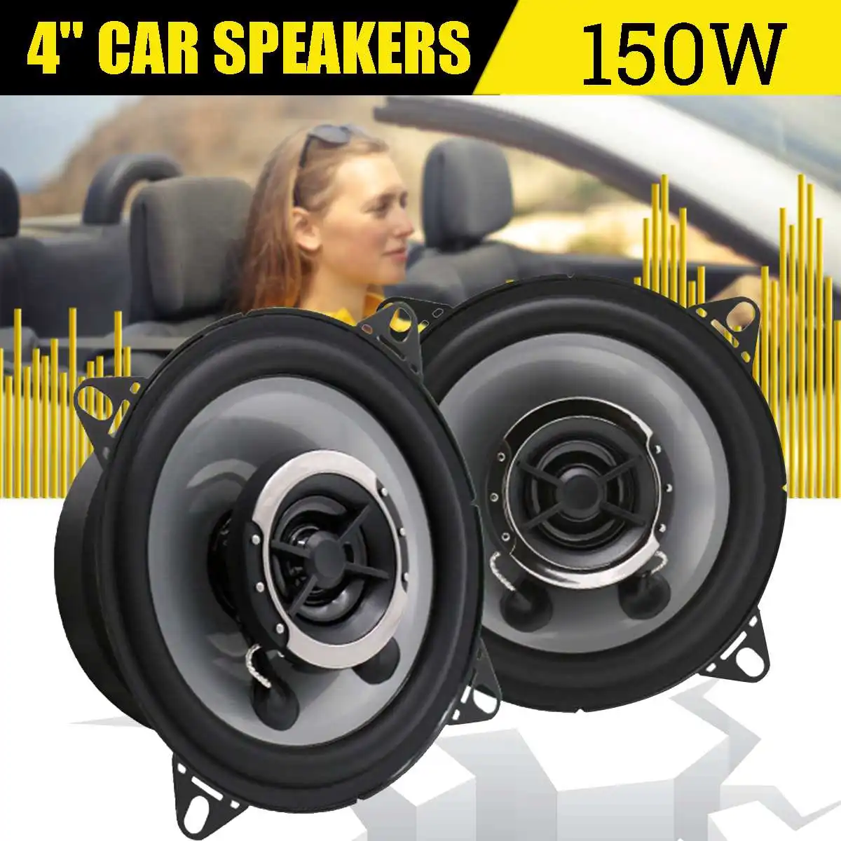 

A pair of 4 inch 12V 150W Car Speaker Car Coaxial Speaker Automatic Music Stereo Surround Distortion Home Car Application