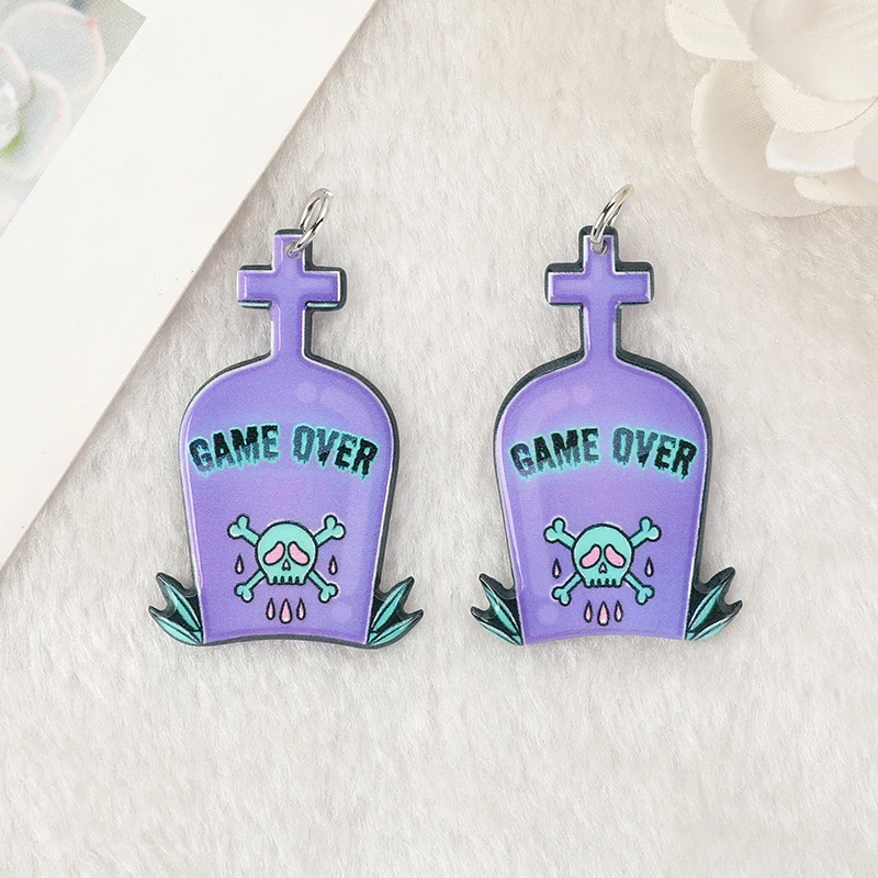 12Pcs Pastel Goth Halloween Charms Coffin Tomb Acrylic Jewlery Findings For  Earring Necklace Diy Making