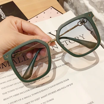 

Vintage Overszied Square Sunglasses For Women New Fashion Brand Black Green Cat Eye Sun Glasses Uv400 Men Alloy Gradient Eyewear