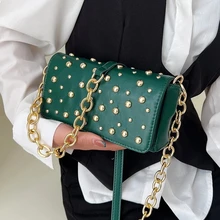 

Studded Chain Crossbody Messenger Bags Flap For Women 2022 Famous Brand PU Leather Fashion Shoulder Bag Lady Luxury Small Handba
