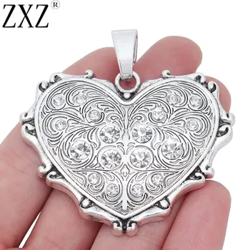 

ZXZ 2pcs Large Rhinestone Heart Charms Pendants for Necklace Jewelry Making Findings 61x49mm
