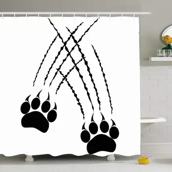 

Shower Curtain Set with Hooks 66x72 Cats Hunting Footprints Leopard Design Big Paws Paw Panther Shape Tiger Animals Or Wildlife