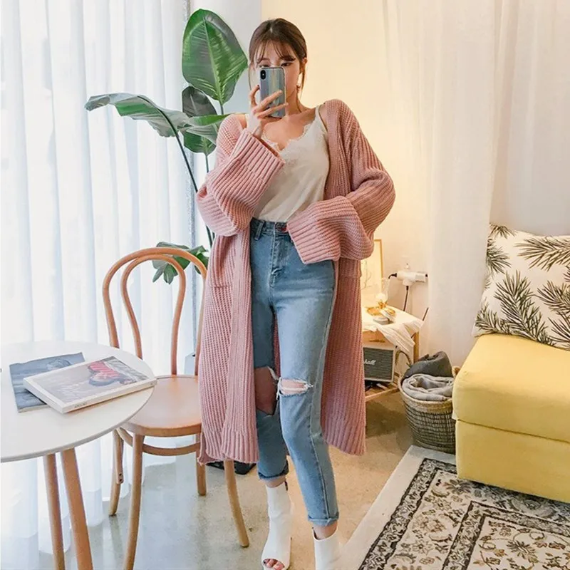 ^*Best Offers 2019 Korean Women Long Cardigan Sweater Top Long Sleeve Loose Knitting Cardigan Print Women Knitted Female Cardigan