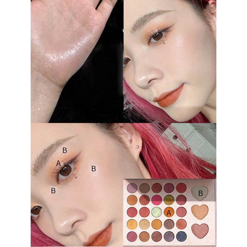 28-color Wet Glitter Matte Eye Shadow Palette Powder Waterproof Smudge-proof Colorfast Eyeshadow Highlighter Makeup Pallete