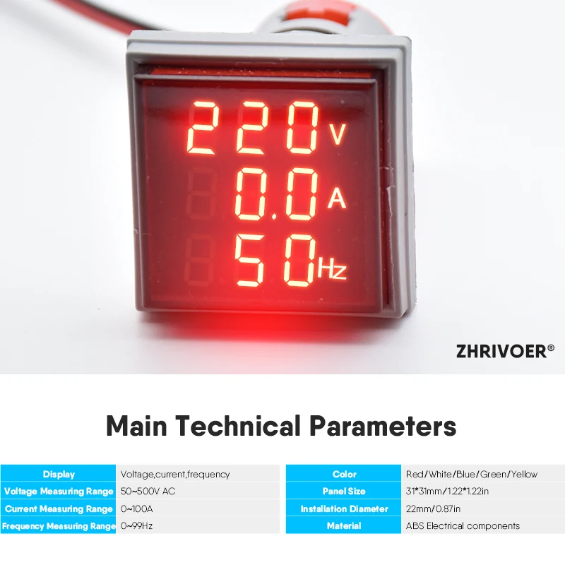 Three Display Digital Voltage Amperometer 22MM AD16-22DSV type AC 60-500V Mini Voltage Meter LED Voltmeter Indicator Light Lamp