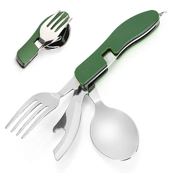

Camping Portable table ware Multifunctional Camping Utensils Set Stainless Steel Camping Cutlery Flatware Tableware Kit 4 in 1