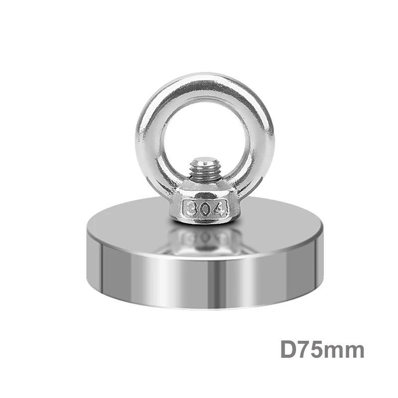 D75(pull max 150kg) Поисковый магнит неодимовый магнит Сильный Мощный Неодимовый поиск магнит круглый крюк спасательный магнит морской держатель для удочки Тяговый монтаж горшок с кольцом магнит неодимовый - Цвет: D75(pull max 150kg)