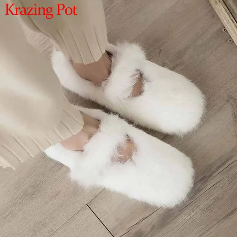 Krazing Pot/Лидер продаж; модная популярная обувь на плоской подошве с кроличьим мехом для отдыха; Милая теплая удобная женская обувь для вождения; L03