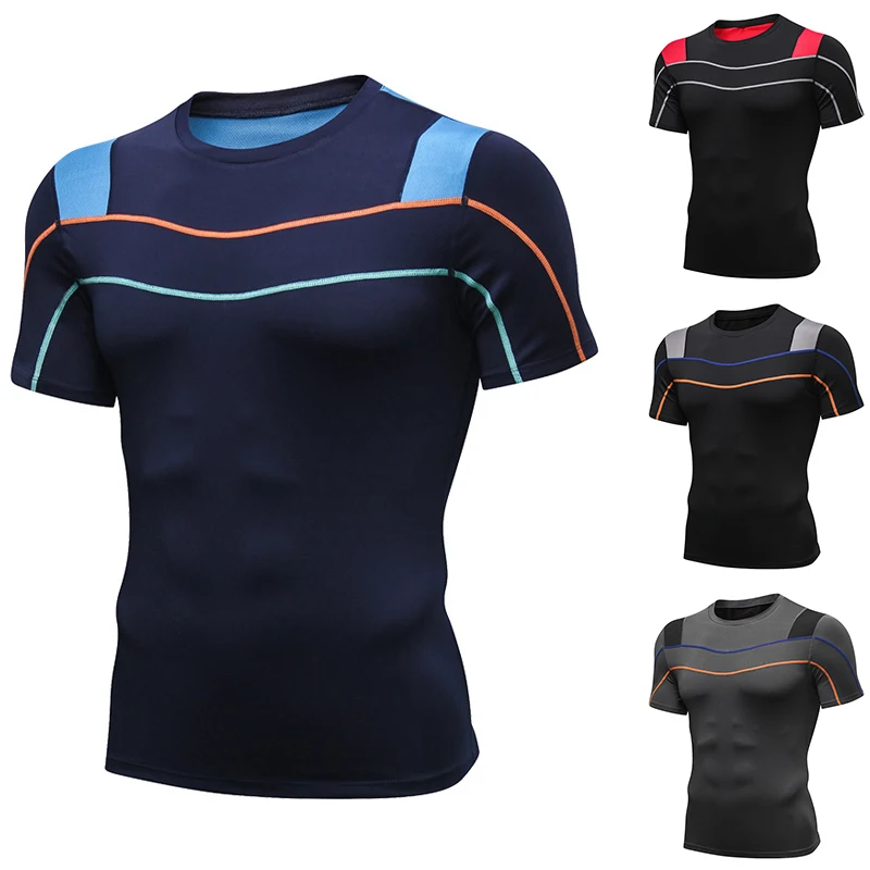 

Men Reflective Running T Shirt Workout Bodybuilding Sport Short Shapers T-shirt Jogging Men Fitness tshirt Men's Gym Suit