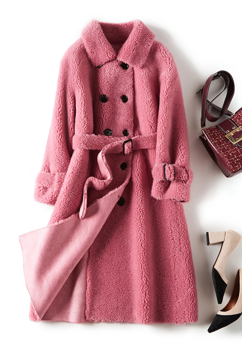 sheep Fur velvet coat sheared sheep coat female fur long young new jacket for women Granular wool