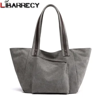 

Canvas Casual Tote Bag Women Contrast Color Handles Handbag Large Capacity Female Shoulder Bag Ladies Light Travel Sac a Main
