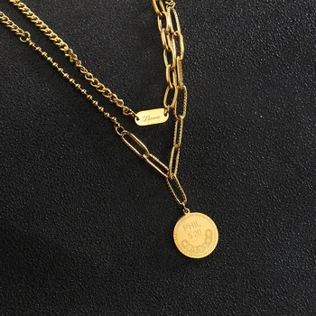 

Gold Women Coin Choker Pendant Necklace Chunky Layered Chic Jewelry 18K Gold Plated Vintage Trendy Jewellery