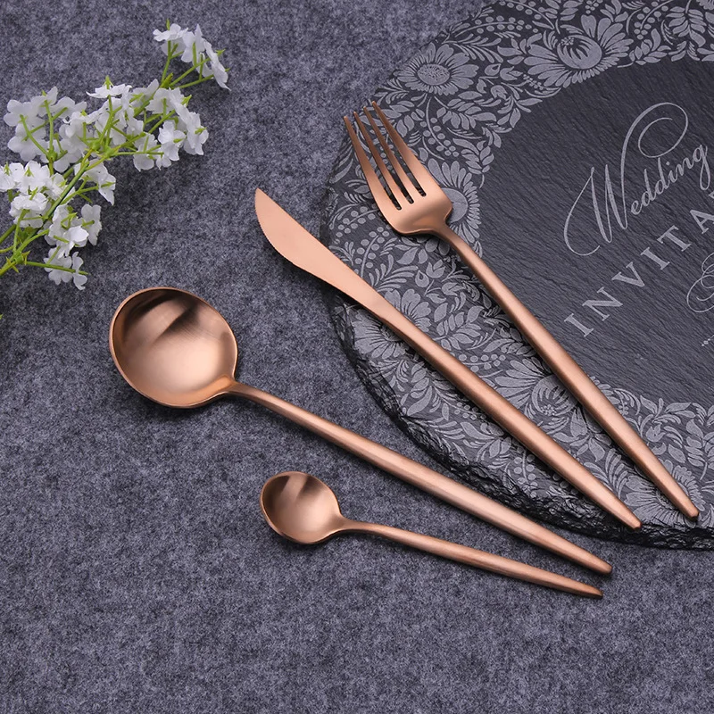Rose Gold Cutlery Set Stainless Steel Flatware Set Kitchen Silverware Tableware Dinnerware Fork Spoon Knife Set Drop Shipping
