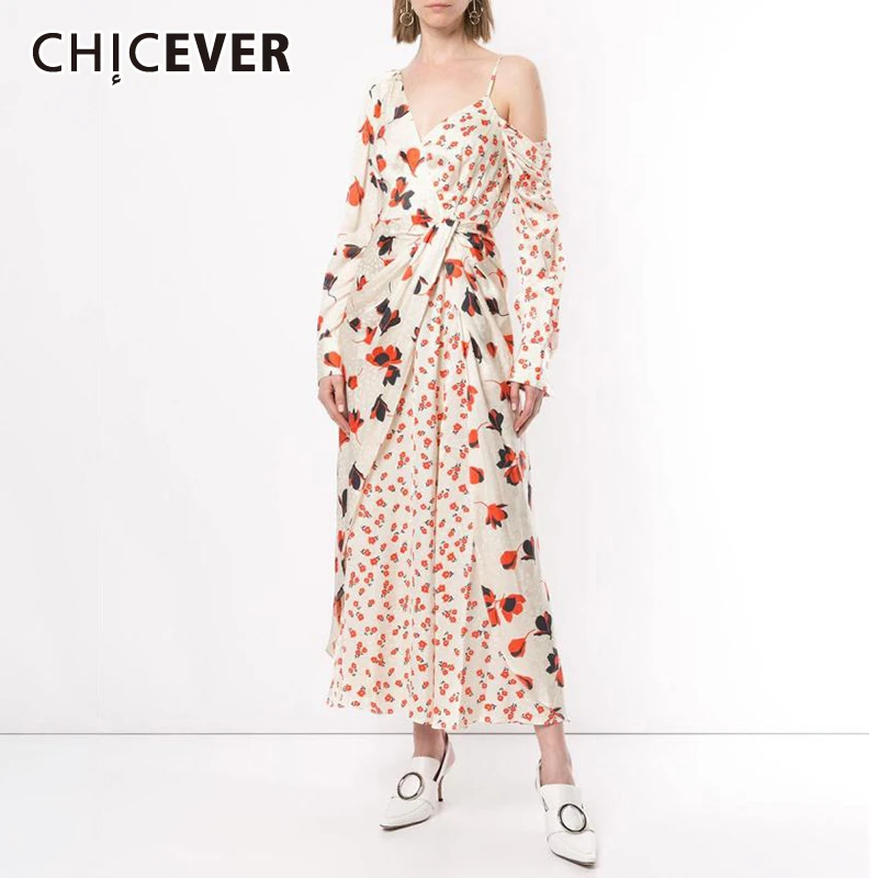 CHICEVER Сексуальное Лоскутное Платье с принтом для женщин асимметричный воротник