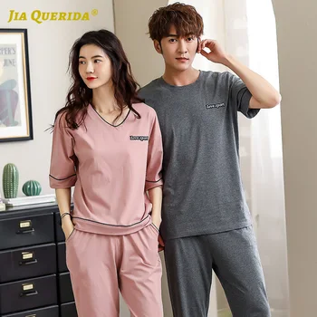 

luxury Pijama Set Pj Set Fashion Style Loungewear Couple Man and Woman Summer Solid Crew Neck 100% Cotton Minimalist Style