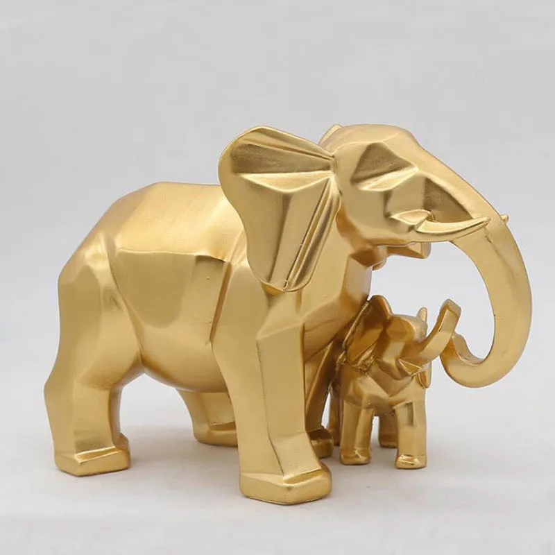 Золотой современный геометрический Золотой слон полимерное украшение для дома аксессуары ремесла для скульптуры статуя украшения матери и ребенка