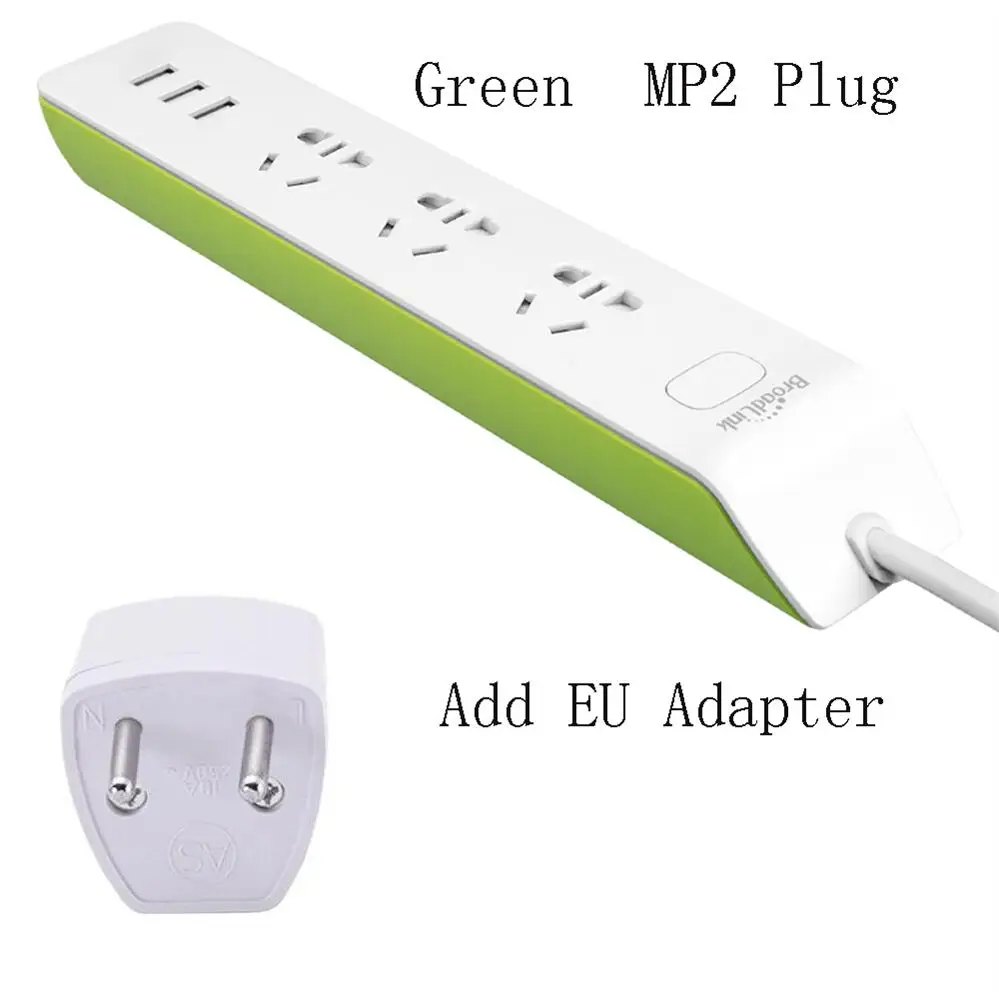Green EU Adapter Broadlink MP2 WiFi переключатель 3G \ 4G штекер зеленый и белый USB блок питания 3-розетка AU UK US EU розетка адаптер Пульт дистанционного управления - Комплект: Green EU Adapter