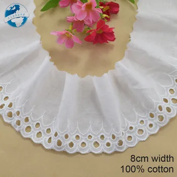 

8cm wide white 100% cotton embroidery lace french lace ribbon fabric guipure diy trims warp knitting sewing Accessories#4113