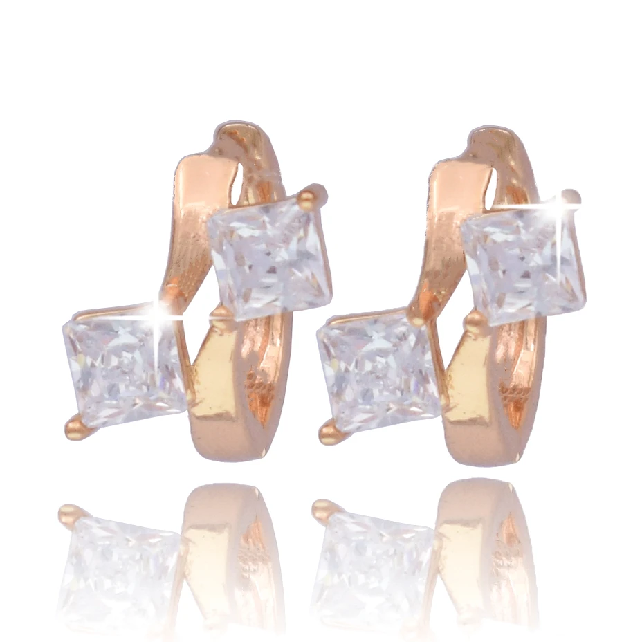 Женские круглые серьги с цирконием изящные вечерние из розового золота 585 пробы