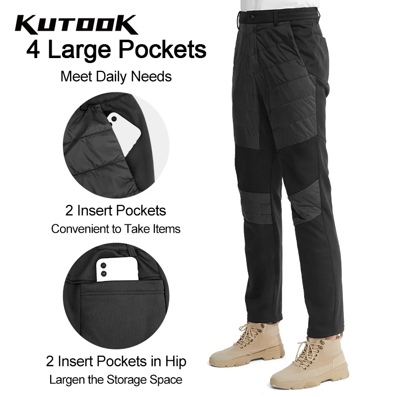 KUTOOK Men's Trekking Pants Thermal Cotton Autumn Winter Windproof Hiking Pants Casual Trousers Outdoor Camping Mountaineering